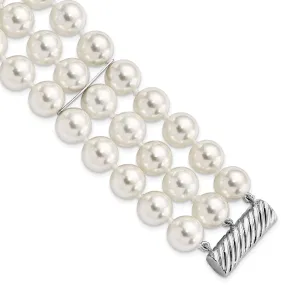 Silver Majestik White Shell Pearl Bead Bracelet