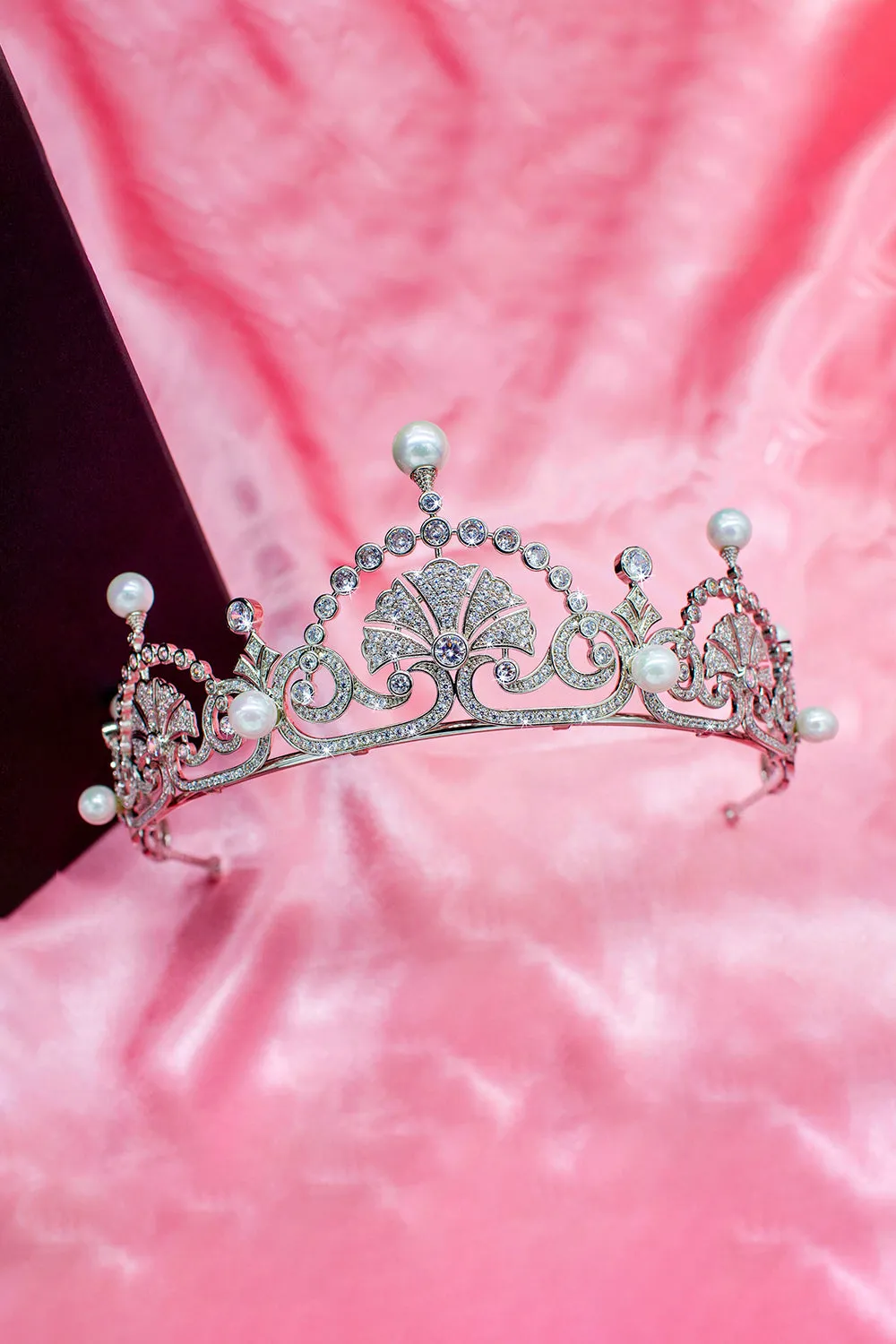 Silver Pearls Royal Lotus Flower Tiara