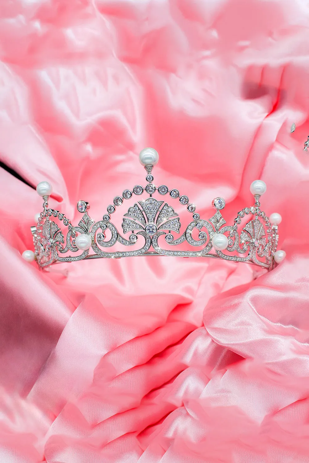 Silver Pearls Royal Lotus Flower Tiara