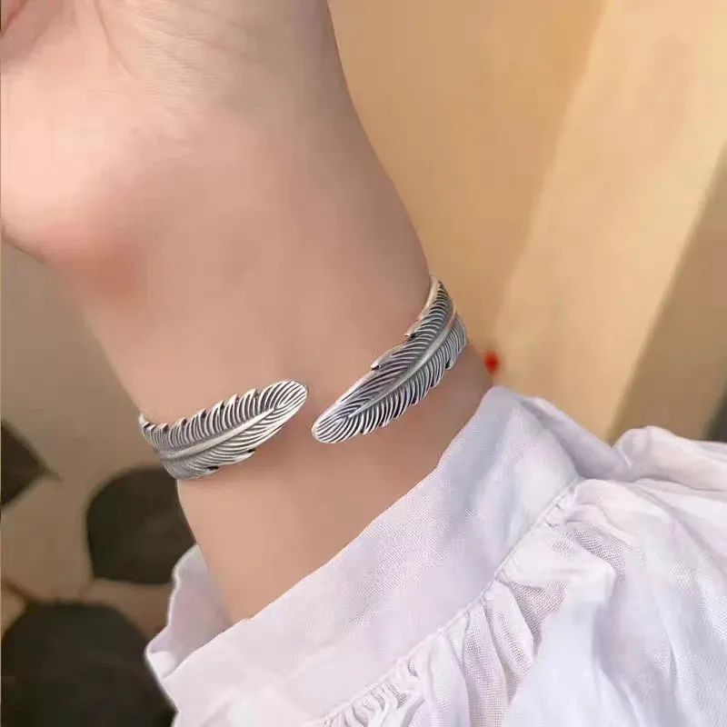 Silver Plated Bird Feather Wings Adjustable Bracelet Men's Fashion Cuff Bracelet Women's Charm Trend Jewelry