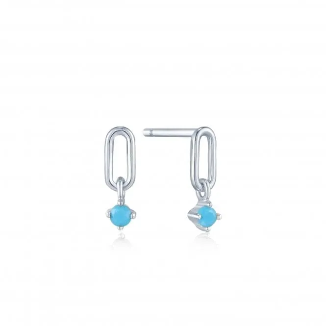 Silver Turquoise Link Stud Earrings E033-02H