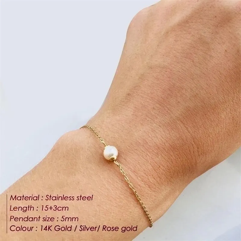 Simple Double-layer Stainless Steel Stacked Pearl Chain Bracelet Jewelry Wholesale