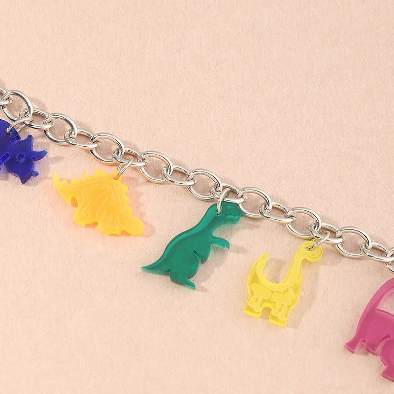 Simple Personality Silver Chain Bracelet Creative Resin Dinosaur Bracelet