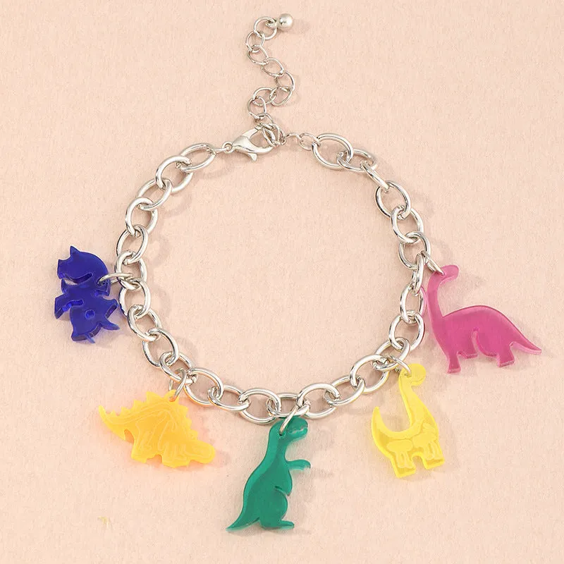 Simple Personality Silver Chain Bracelet Creative Resin Dinosaur Bracelet