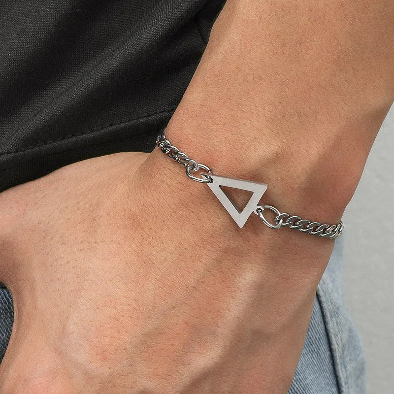 Simple Stainless Steel Geometric Hand Male Hip Hop Titanium