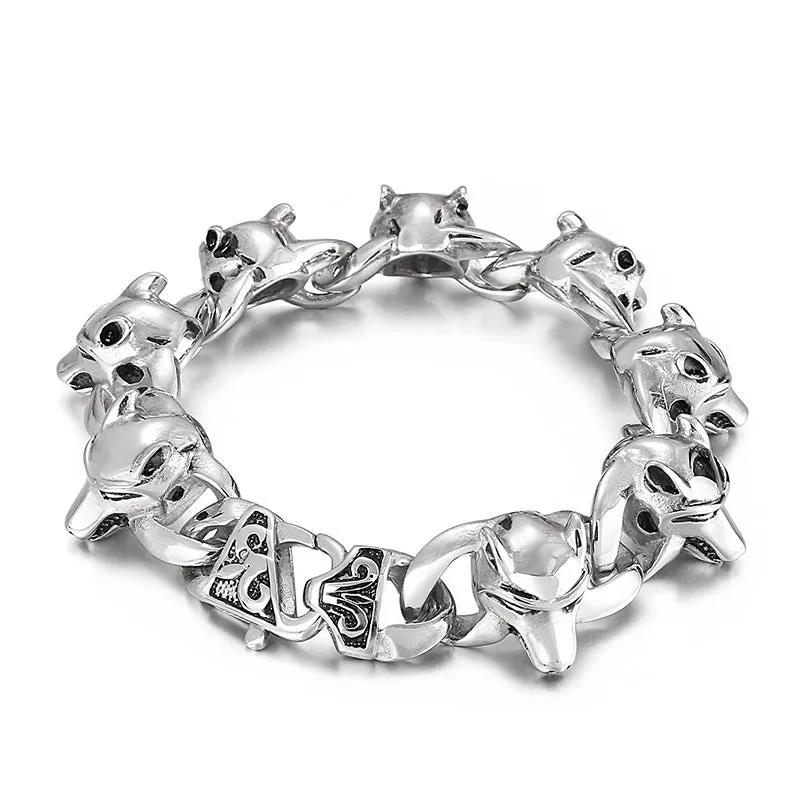 Skull and Animal Head Titanium Steel Bracelet with Unique Personality