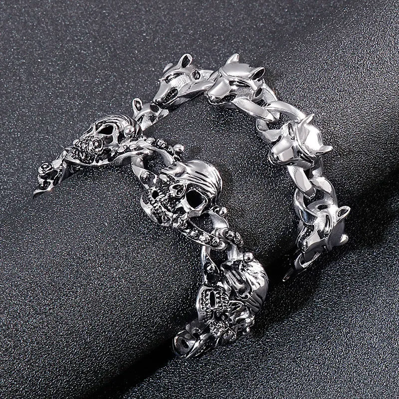 Skull and Animal Head Titanium Steel Bracelet with Unique Personality