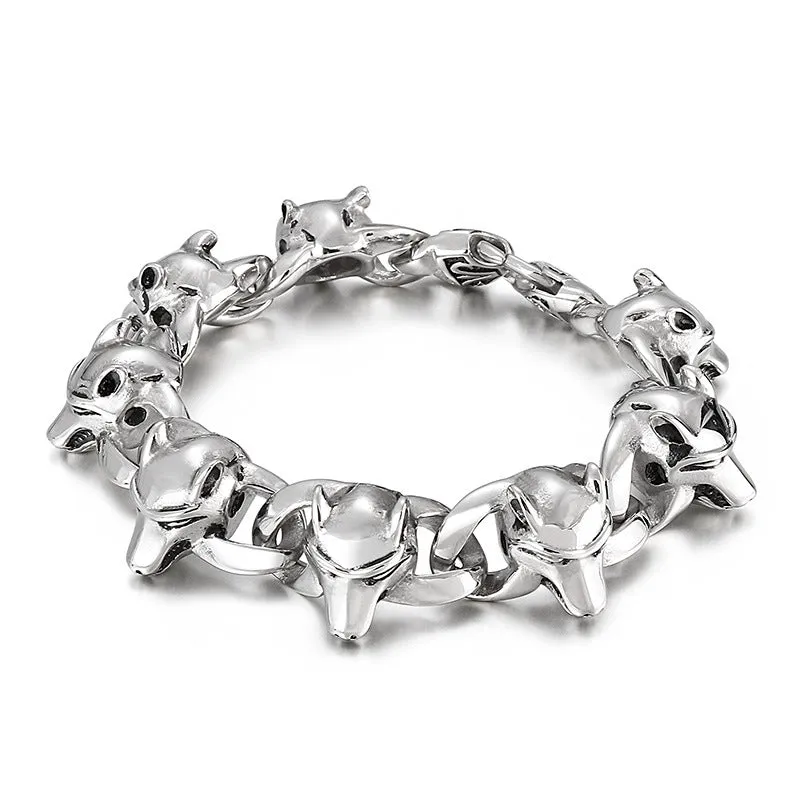 Skull and Animal Head Titanium Steel Bracelet with Unique Personality