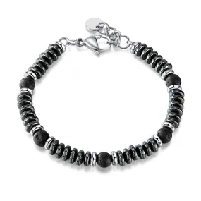 Sleek Men's Hematite and Lava Stone Bracelet with Stainless Steel Accents - Modern and Masculine Jewelry