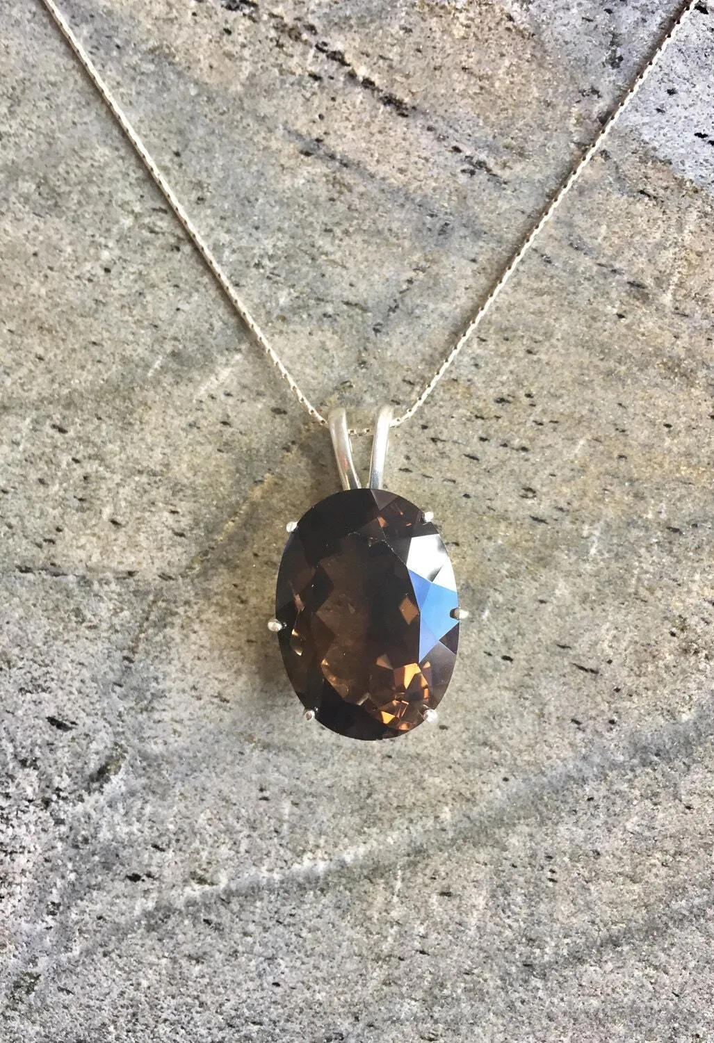 Smoky Topaz Pendant - Large Smoky Topaz Necklace - Natural Smoky Topaz Pendant