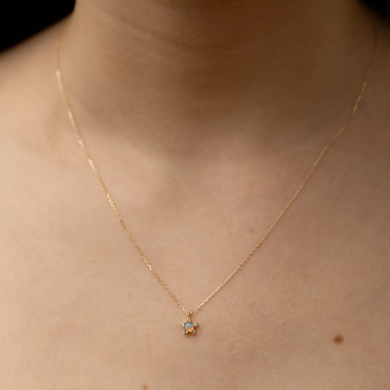 Solid Gold Star Opal Necklace