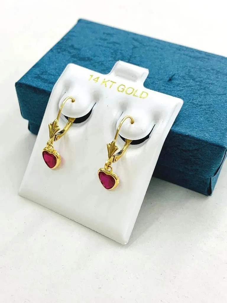 Solid Yellow Gold 14K Birthstone Earrings 6x6mm Lever Back Heart Drop Earrings For Womens And Ladies