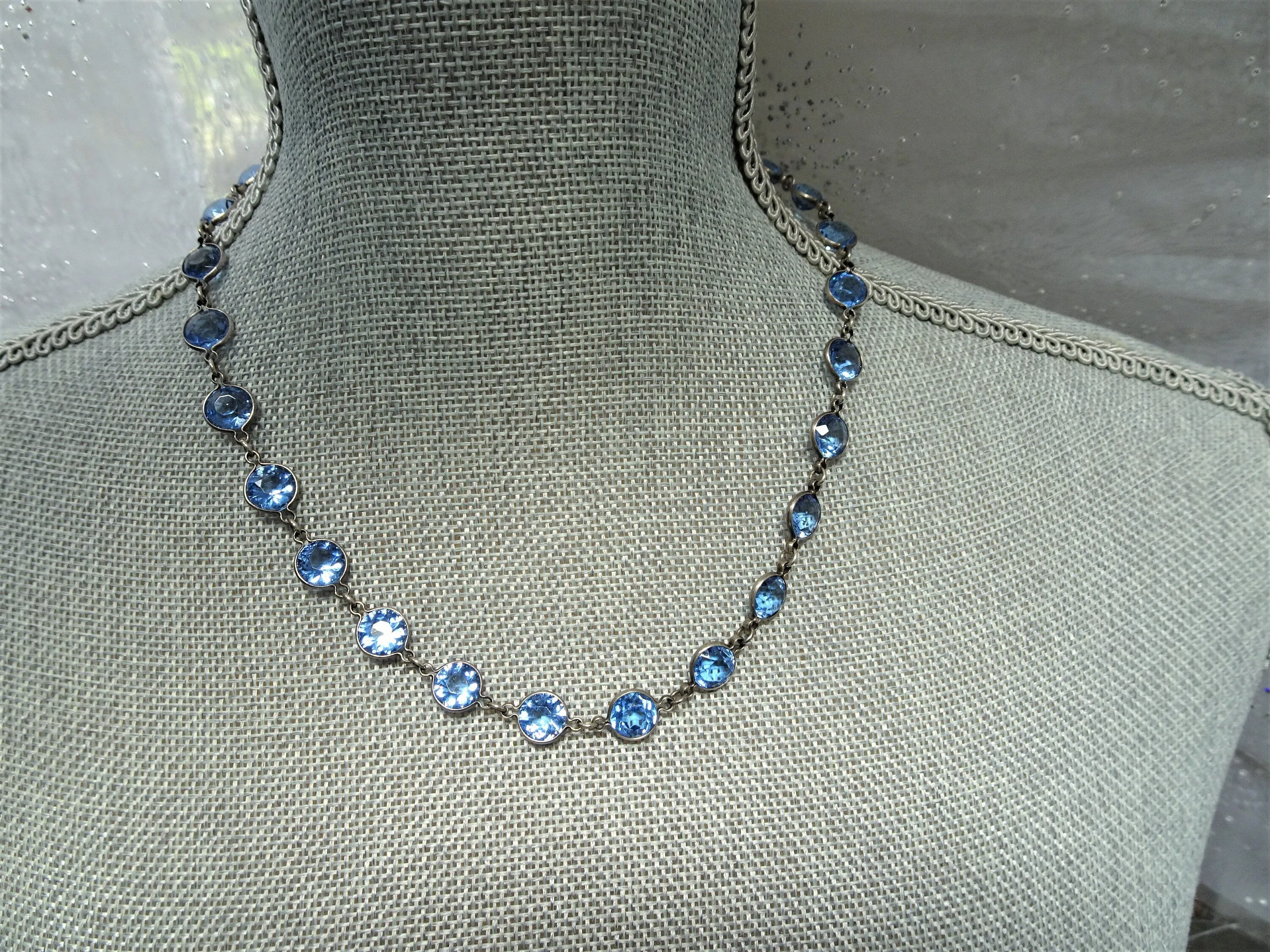 SPARKLING Antique Blue Cut Crystal Bead Necklace,Gorgeous Glittering High Quality Crystal Necklace,Day Evening or Bridal Jewelry