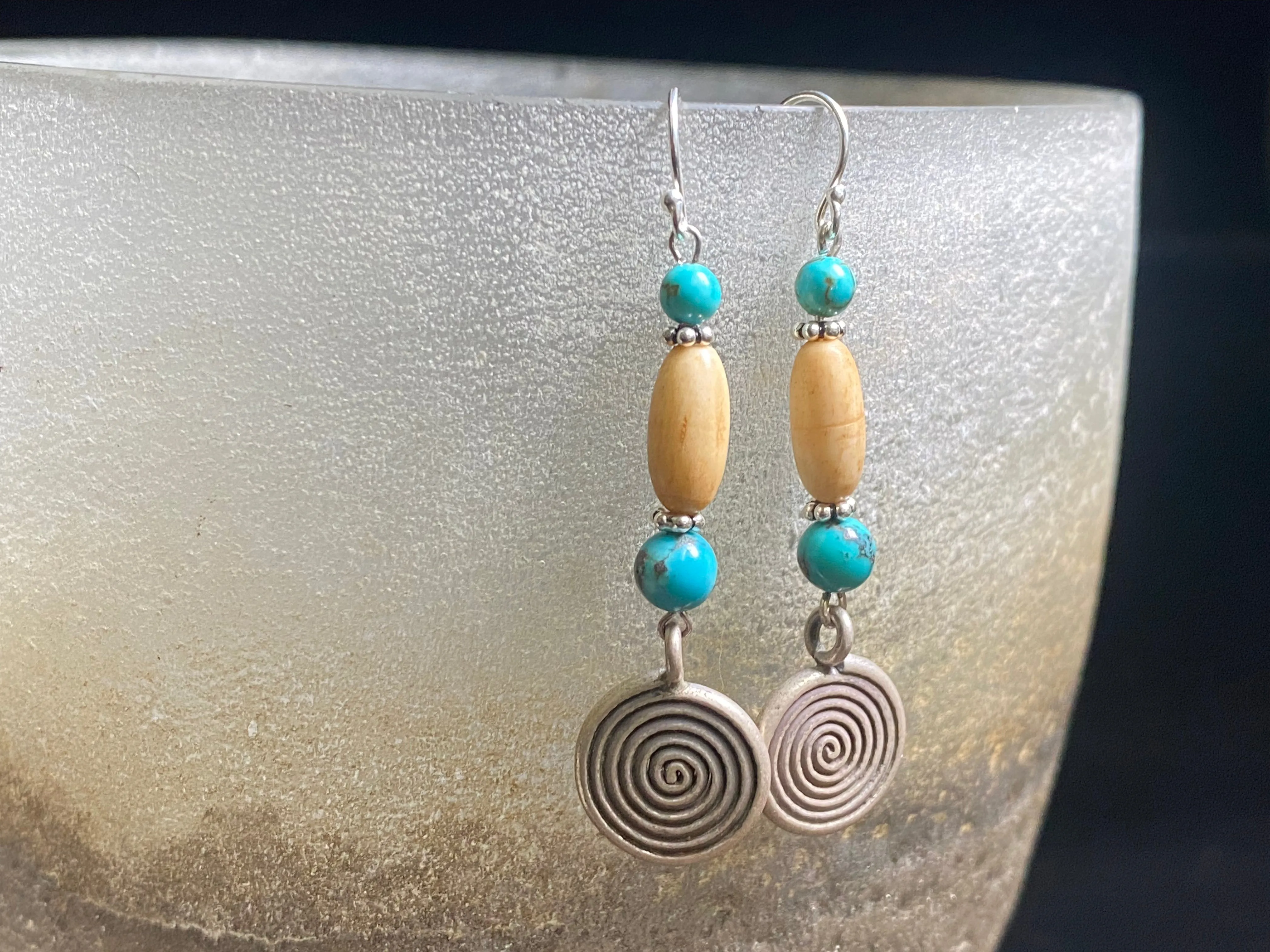 Spiral Silver And Turquoise Earrings