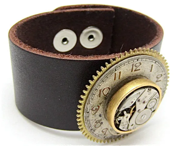 Steampunk Bracelet - Cuff - Repurposed art -Upcycled - Recycled - Leather