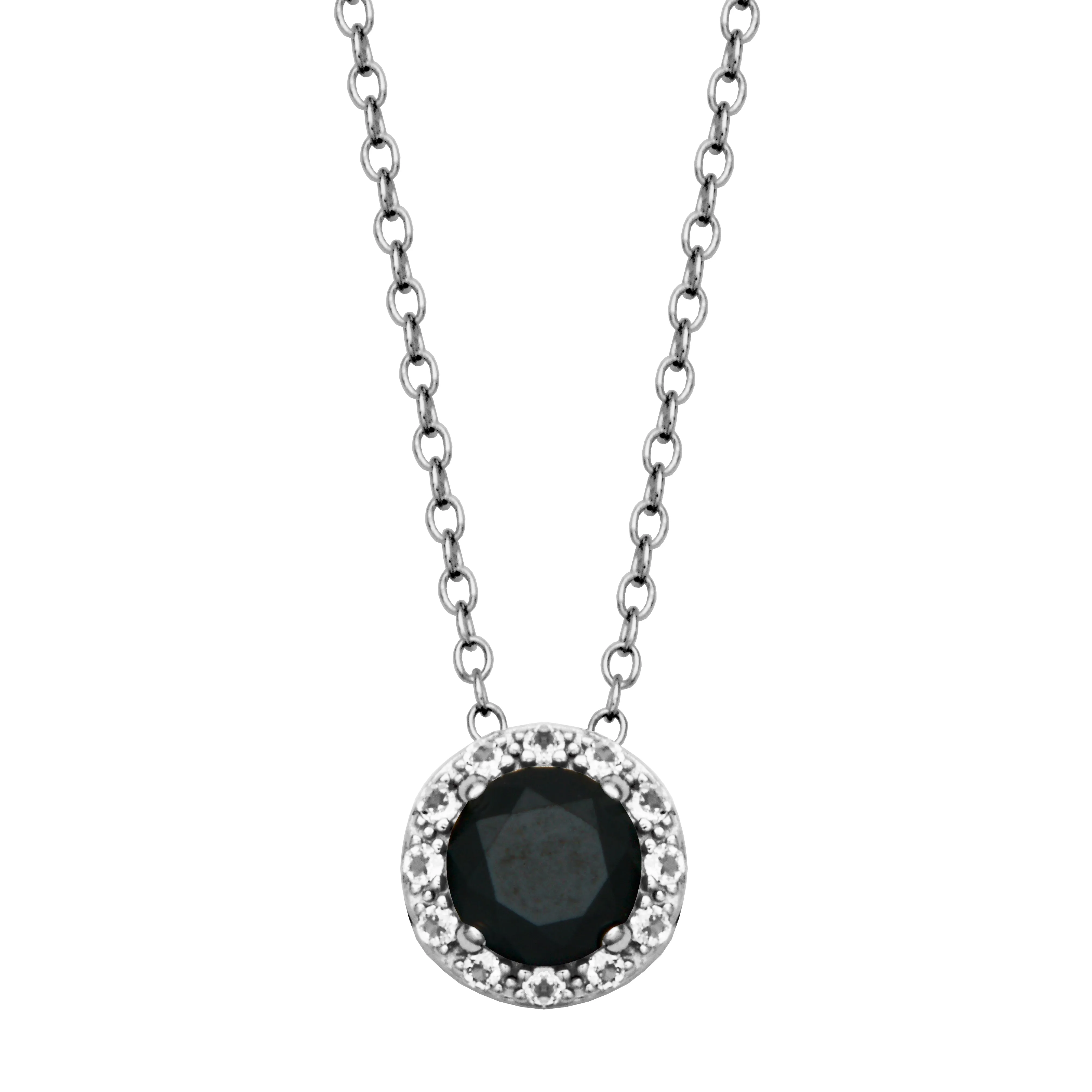 Sterling Silver Black Spinel and White Topaz Pendant Necklace