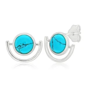 Sterling Silver Created Turquoise Dome Stud Earrings