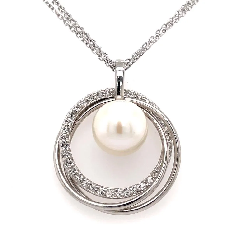 Sterling Silver Freshwater Cultured Pearl and White Topaz Pendant