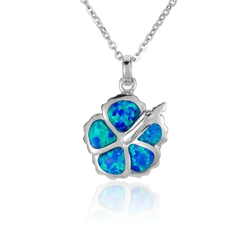 Sterling Silver Hibiscu Necklace with Opal Inlay