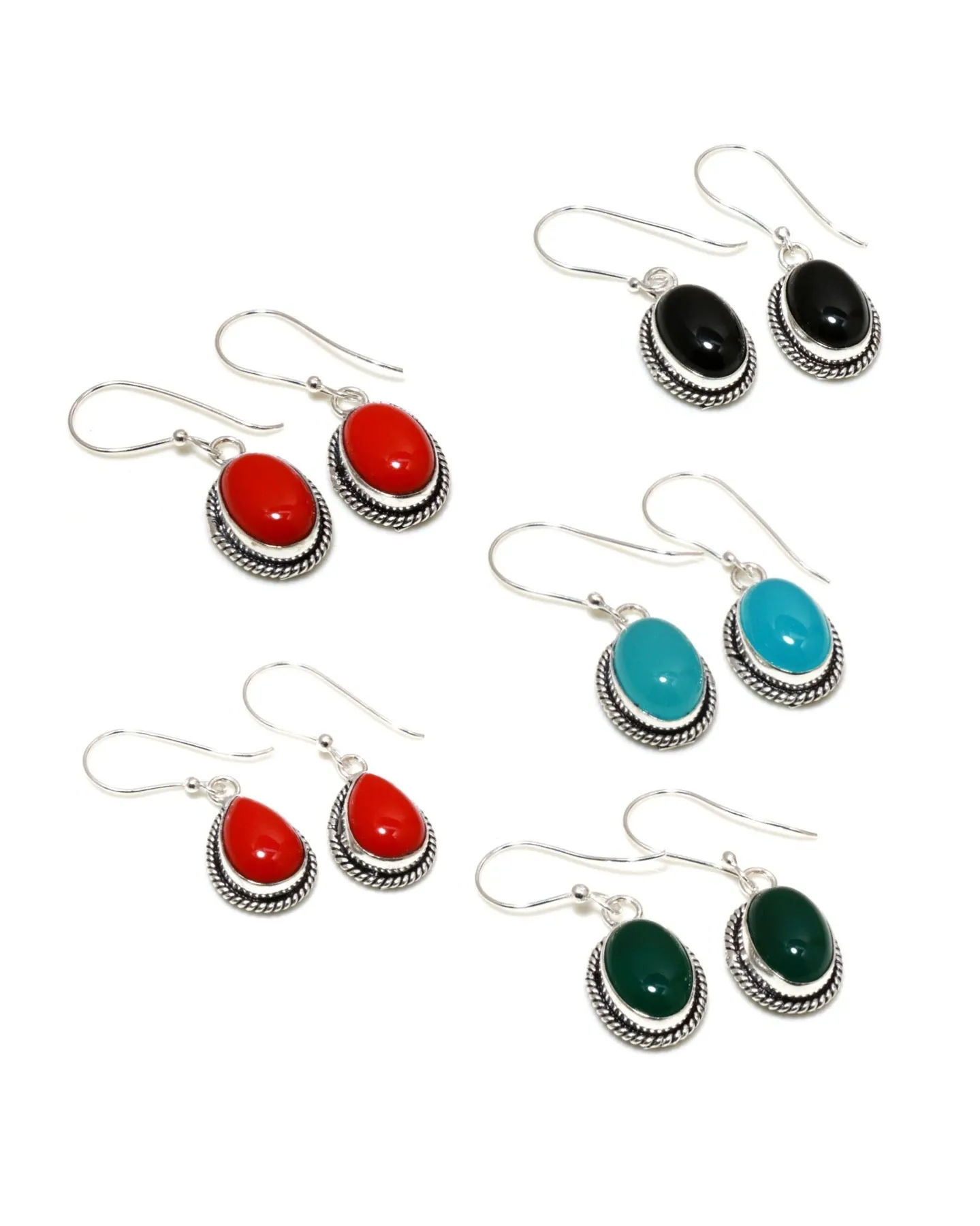 Sterling Silver Multi-Gemstones Dangle Earrings 1.5”