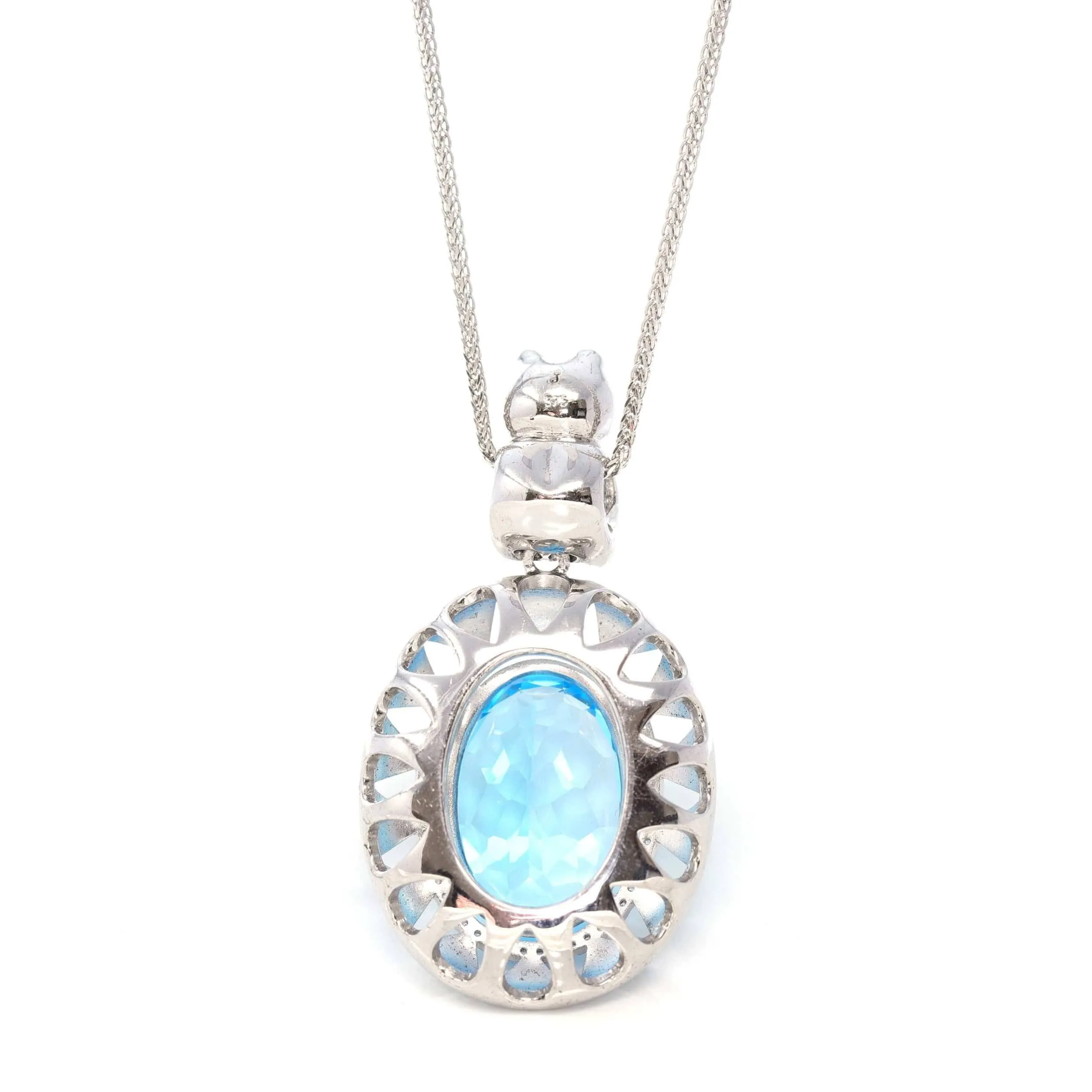 Sterling Silver Natural Topaz Luxury Pendant Necklace With Lovely Bear