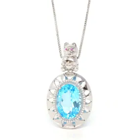 Sterling Silver Natural Topaz Luxury Pendant Necklace With Lovely Bear