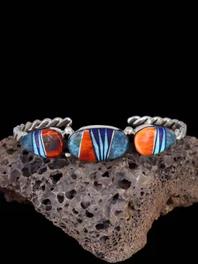 Sterling Silver Navajo Multistone Inlay Bracelet