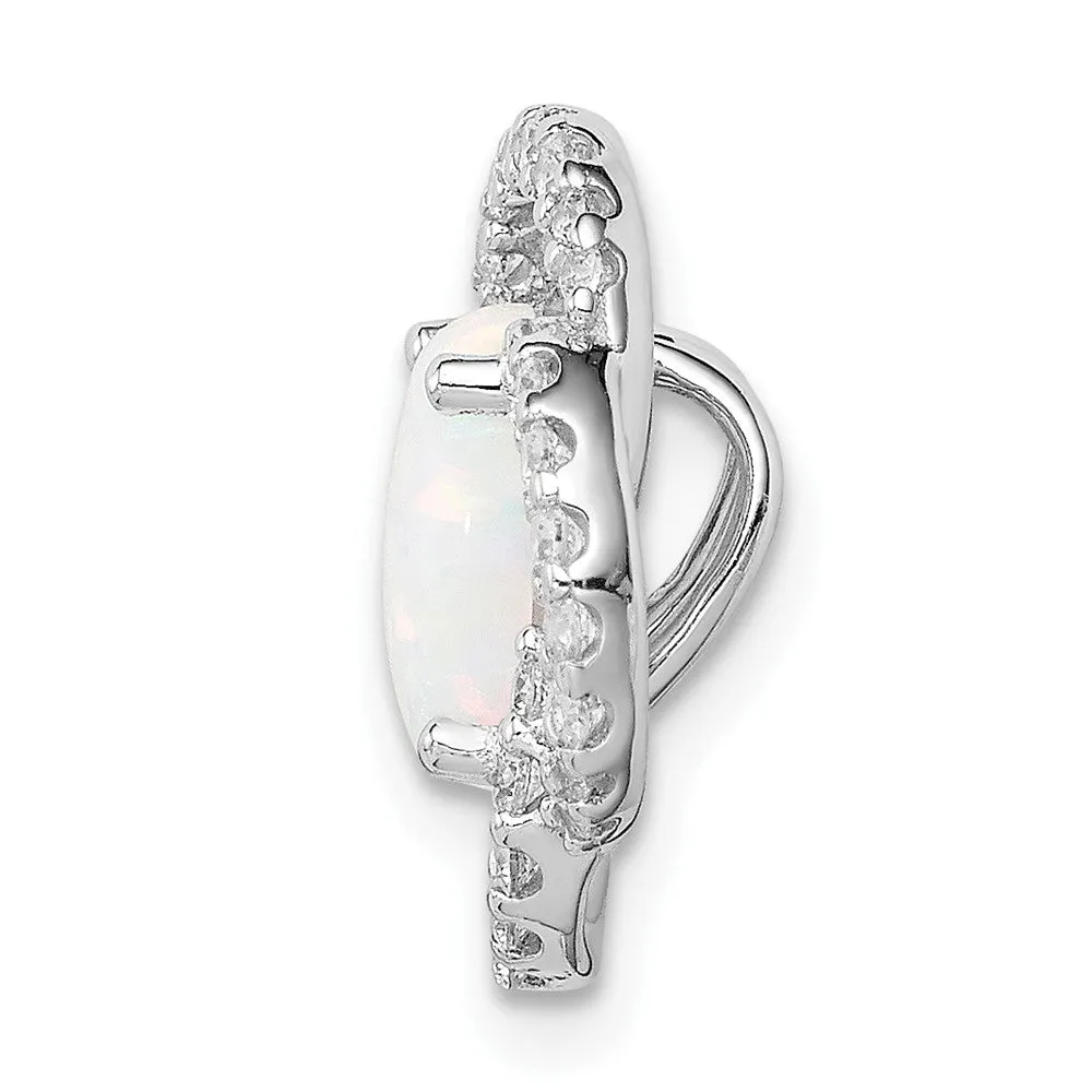 Sterling Silver Opal and Cubic Zirconia Pendant. Chain Not Included