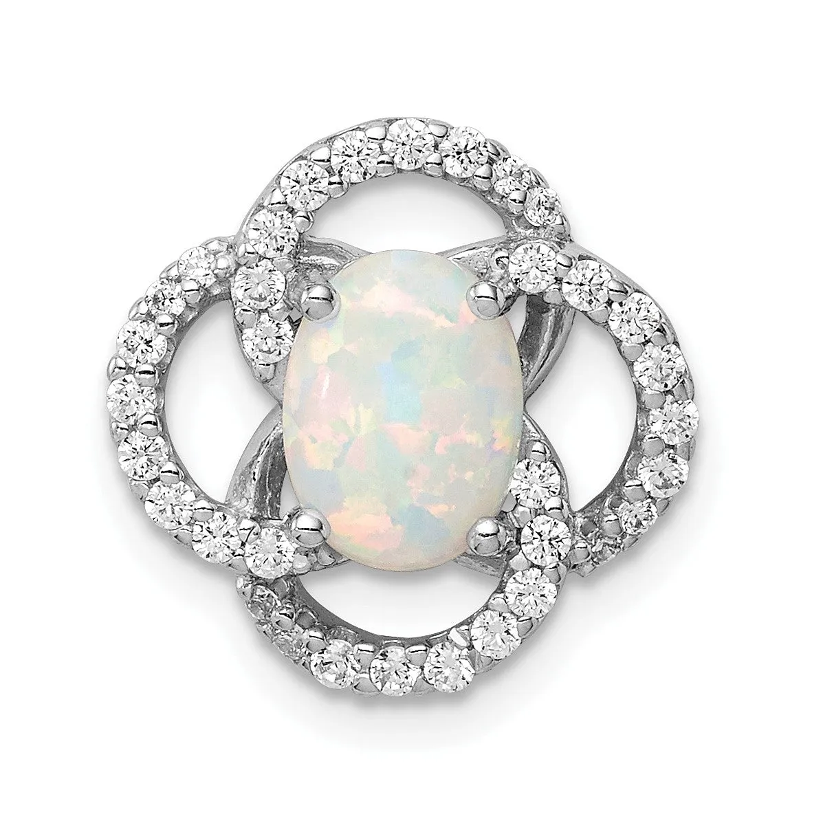 Sterling Silver Opal and Cubic Zirconia Pendant. Chain Not Included