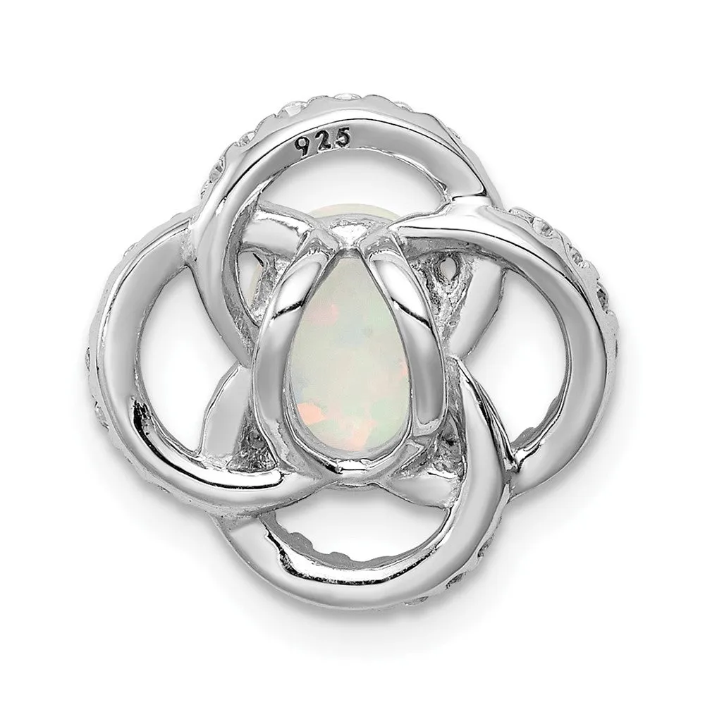 Sterling Silver Opal and Cubic Zirconia Pendant. Chain Not Included