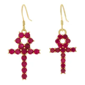 Sterling Silver Red Hanging Ankh Earrings