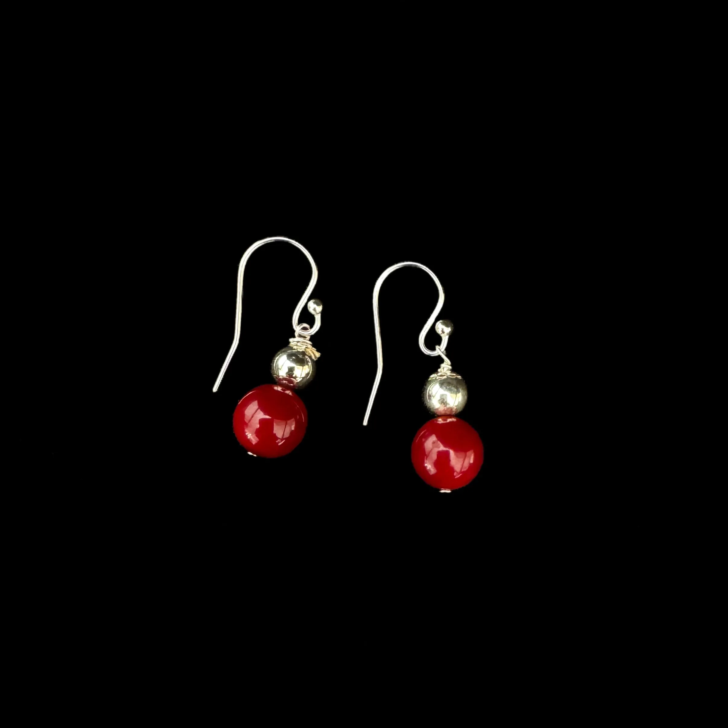 Sterling Silver Synthetic Coral Hook Dangler Earring-1pair