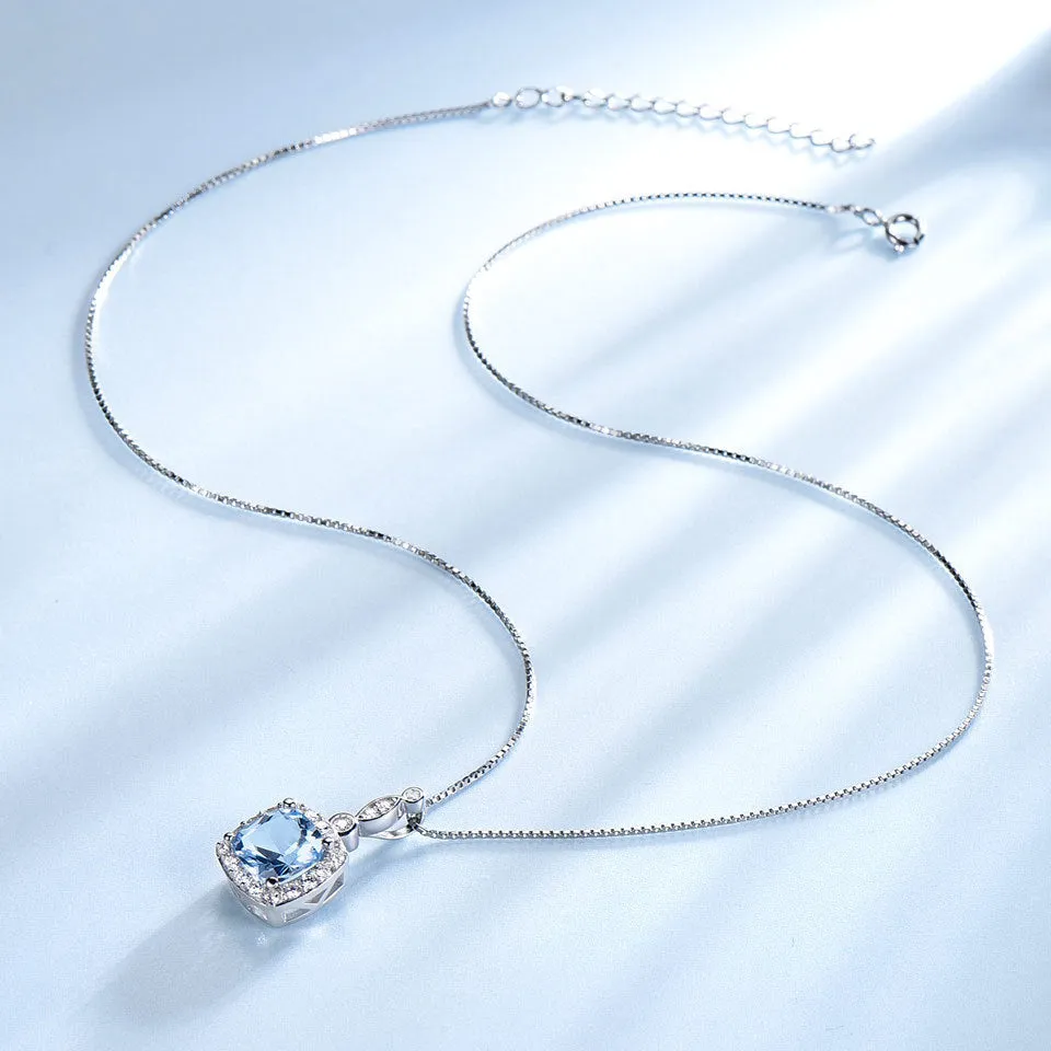 Sterling Silver925 Necklace Sky Blue Topaz Four-Piece Set