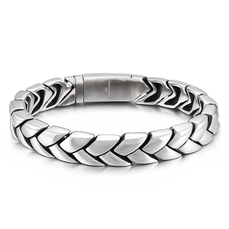 Stylish Titanium Steel Wheat Ear Wrist Chain Bracelet for Men - 11mm Smooth Design