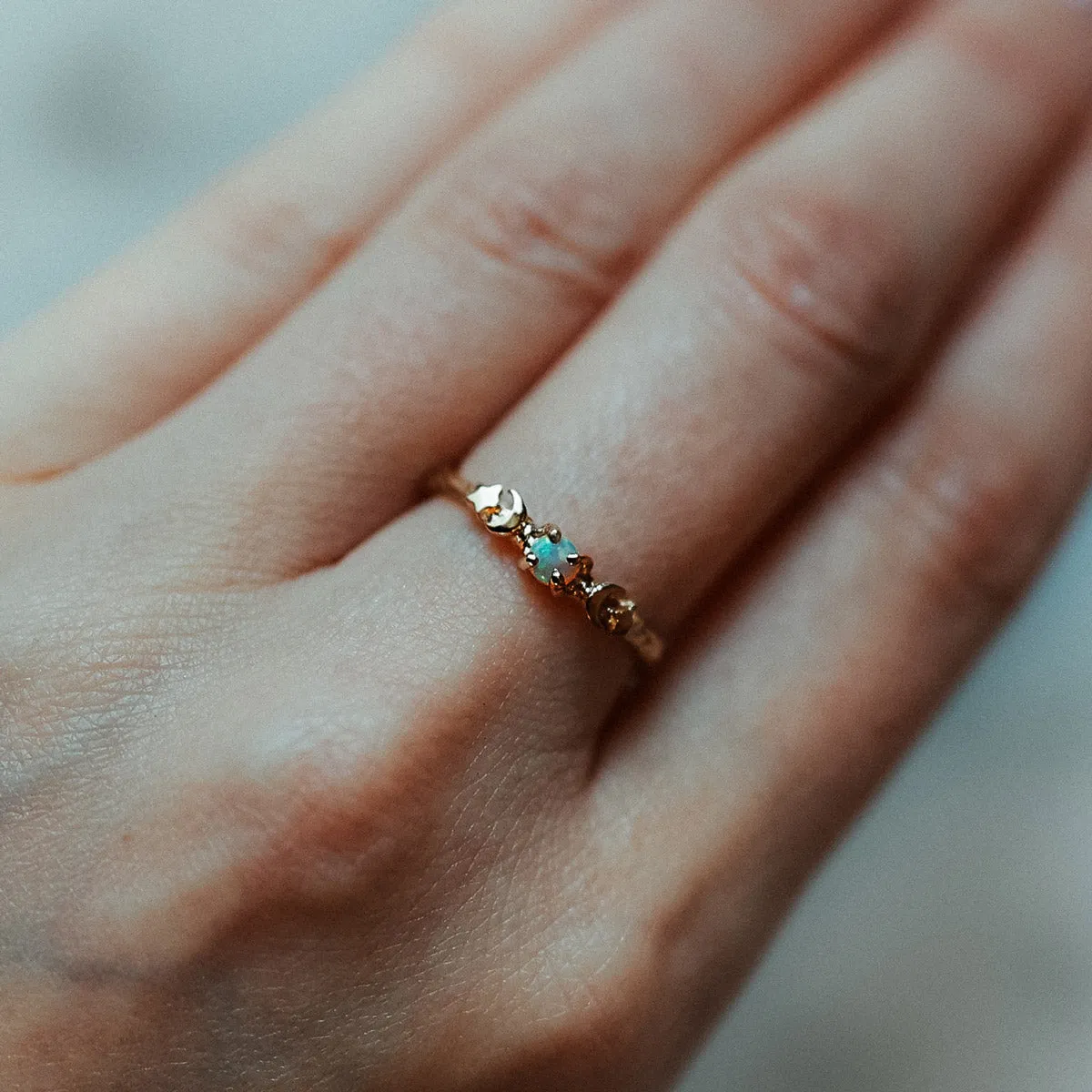 Sun, Moon & Stars Opal Ring - 14k Gold