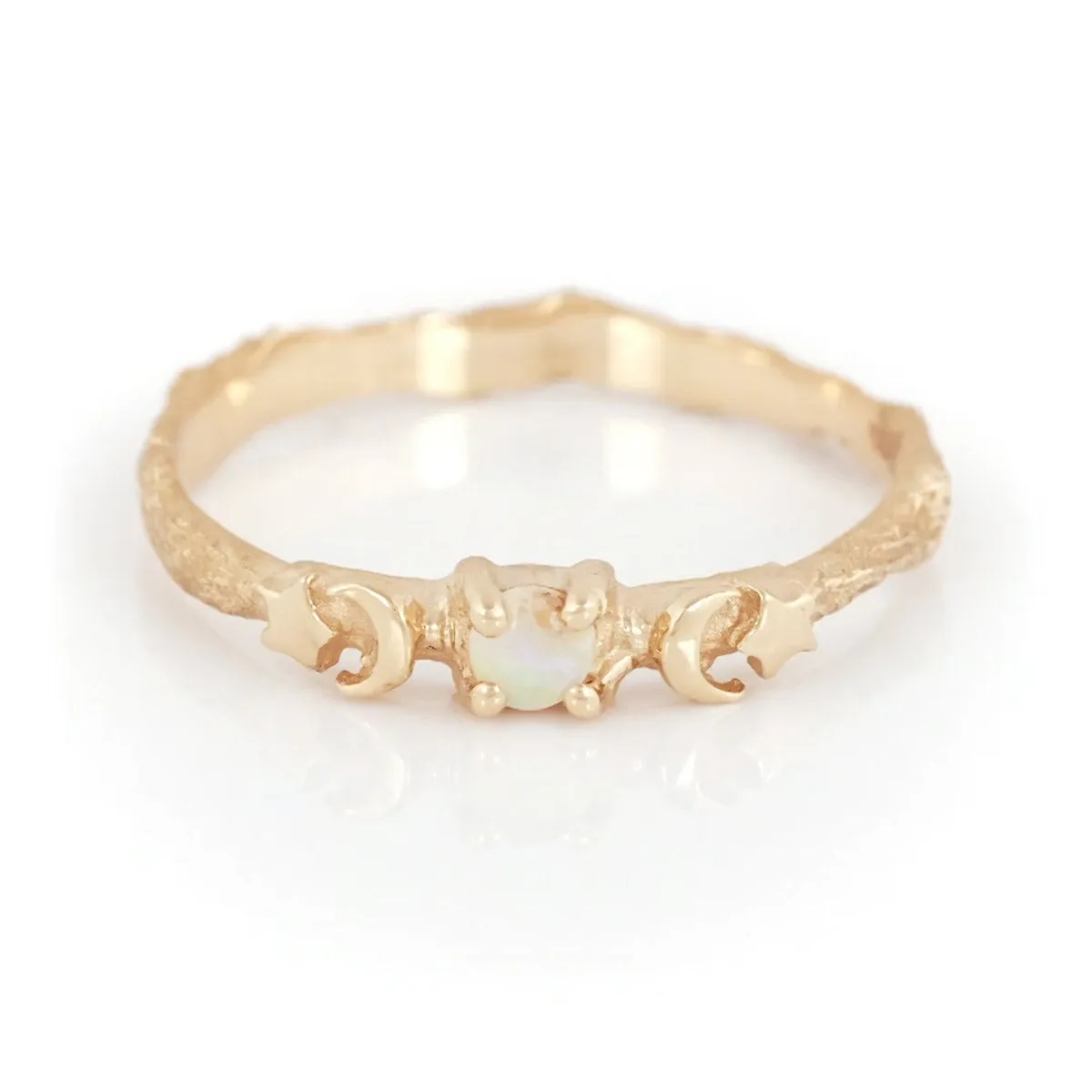 Sun, Moon & Stars Opal Ring - 14k Gold