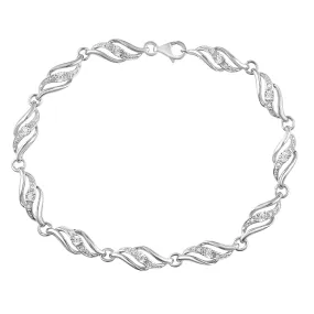 Swirl Link Bracelet with 0.10ct of Diamonds in Sterling Silver