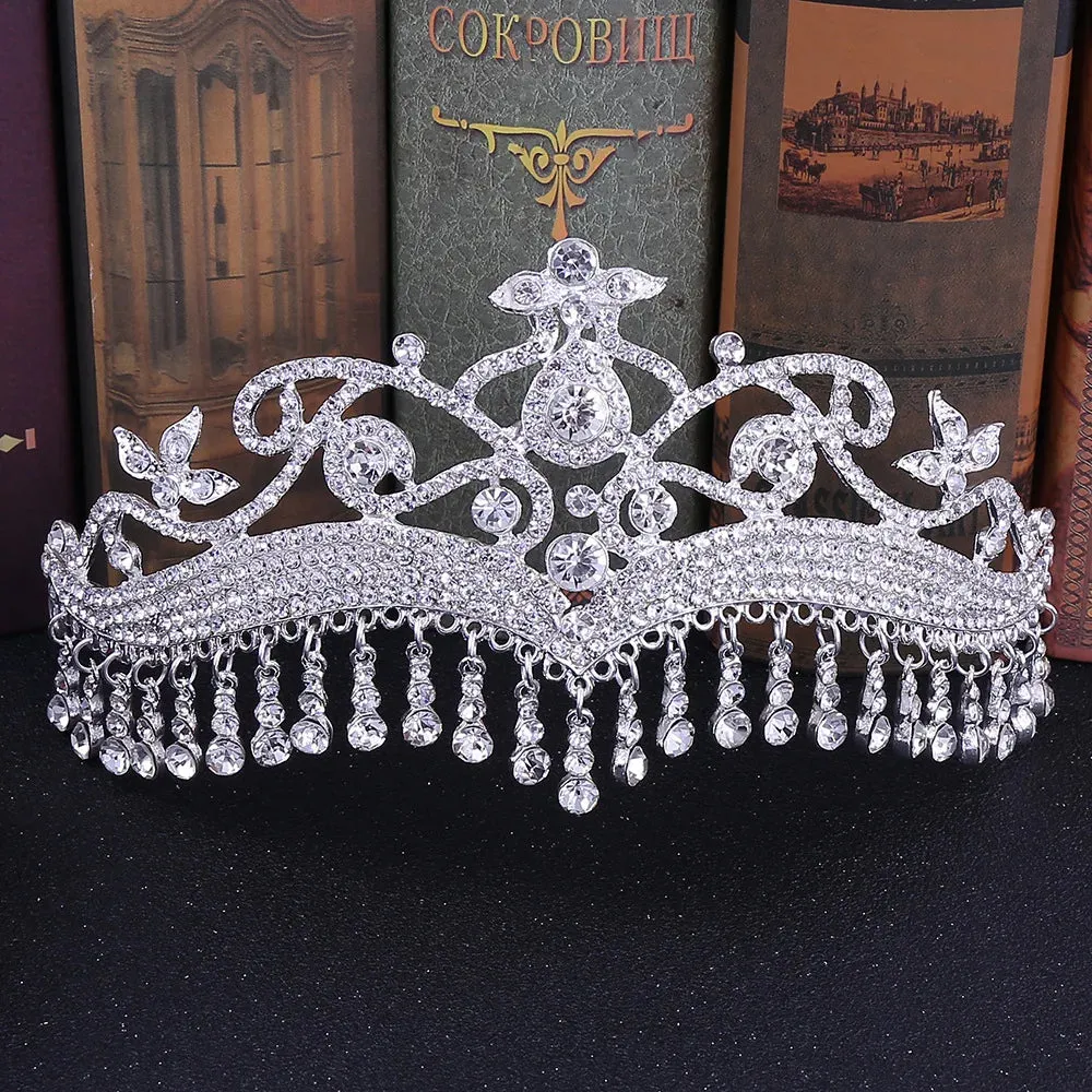 Tassel Fringe Bridal Tiara Crystal Crown Wedding Hair Accessory