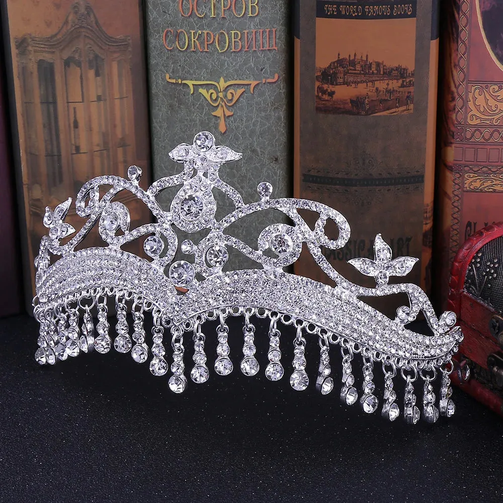 Tassel Fringe Bridal Tiara Crystal Crown Wedding Hair Accessory