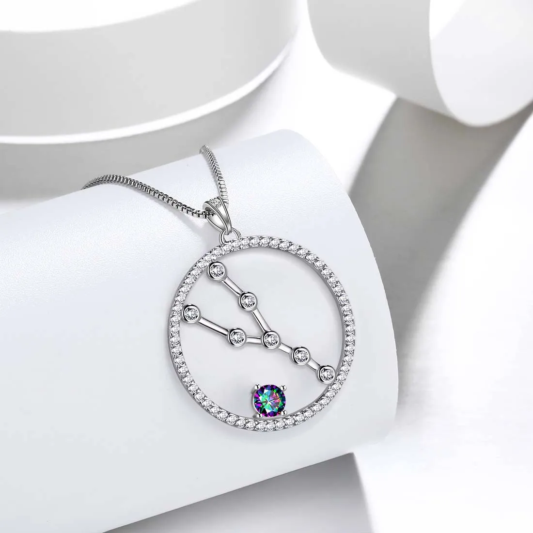 Taurus Zodiac Necklace Pendant Women Girls Jewelry Birthday Gift Mystic Topaz 925 Silver