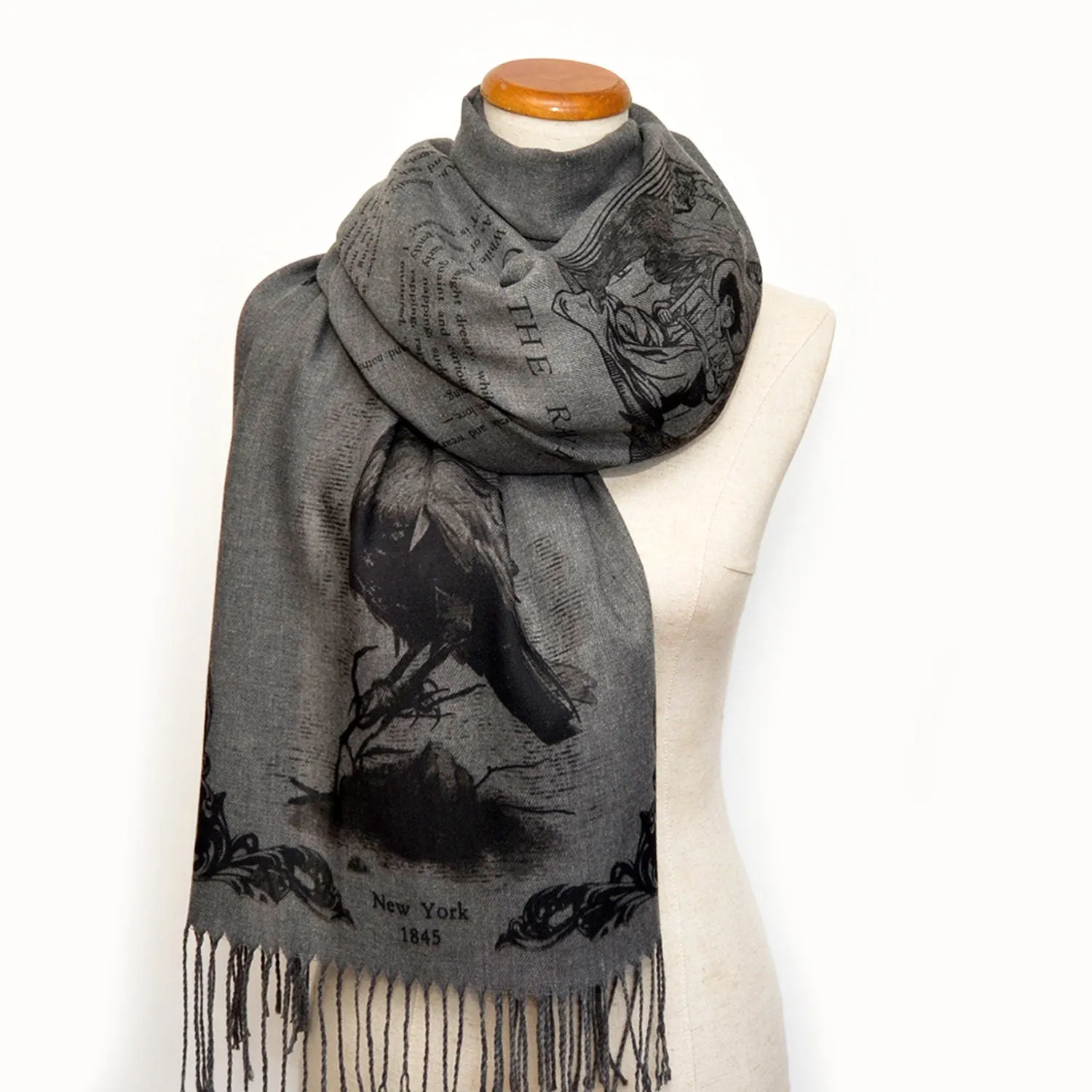 The Raven by Edgar Allan Poe  Shawl Scarf Wrap (Heather Gray)