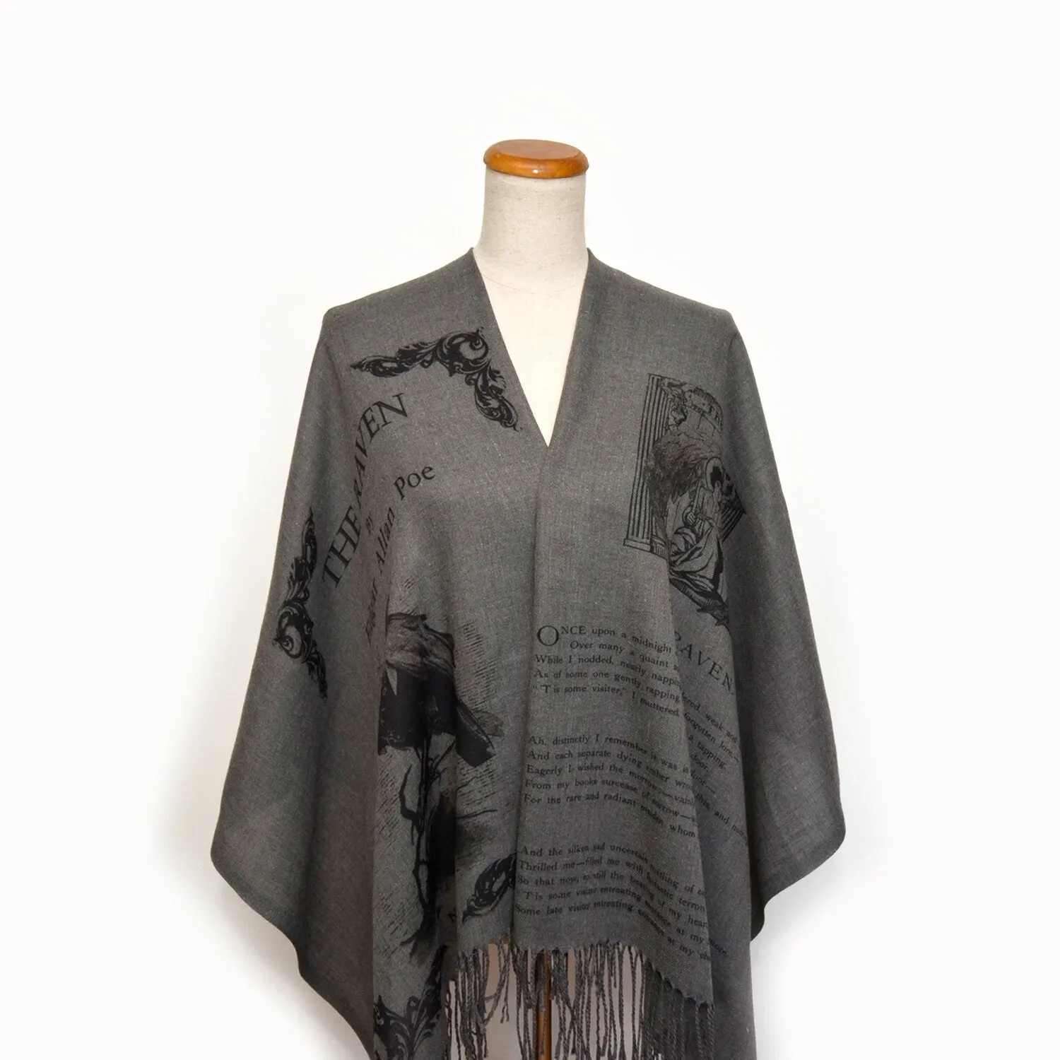 The Raven by Edgar Allan Poe  Shawl Scarf Wrap (Heather Gray)