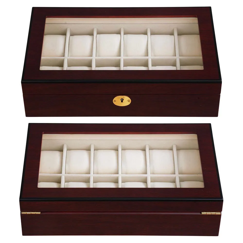 TheLAShop Lockable Watch Display Case 12-Slot Glass Top Wooden