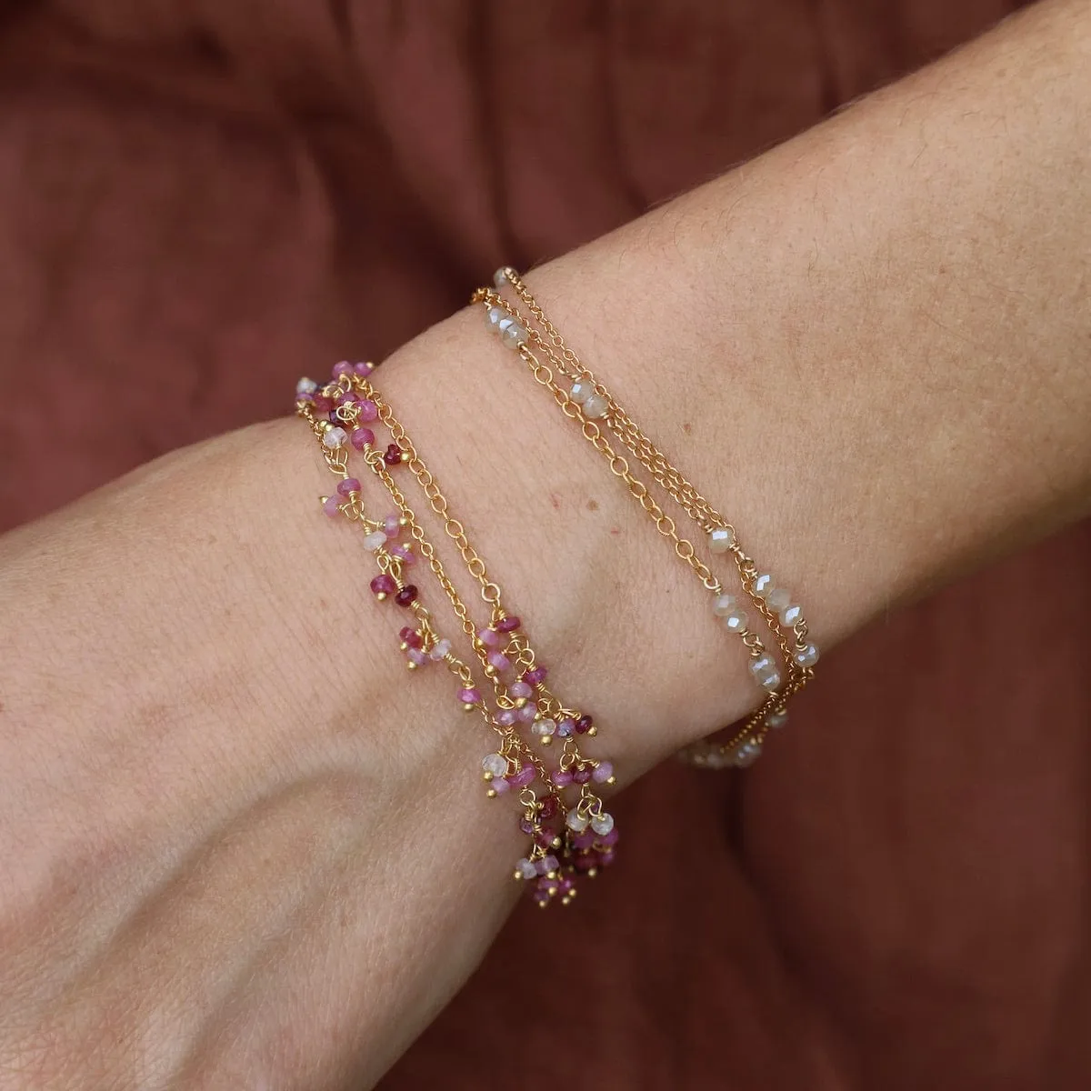 Three Strand Rondelle Chain Bracelet - White Mystic Topaz