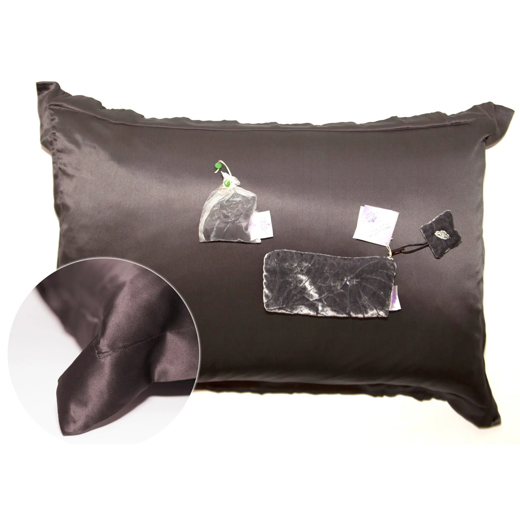 tiara silks® aromatherapy silk pillowcase with zipper velvet travel bag