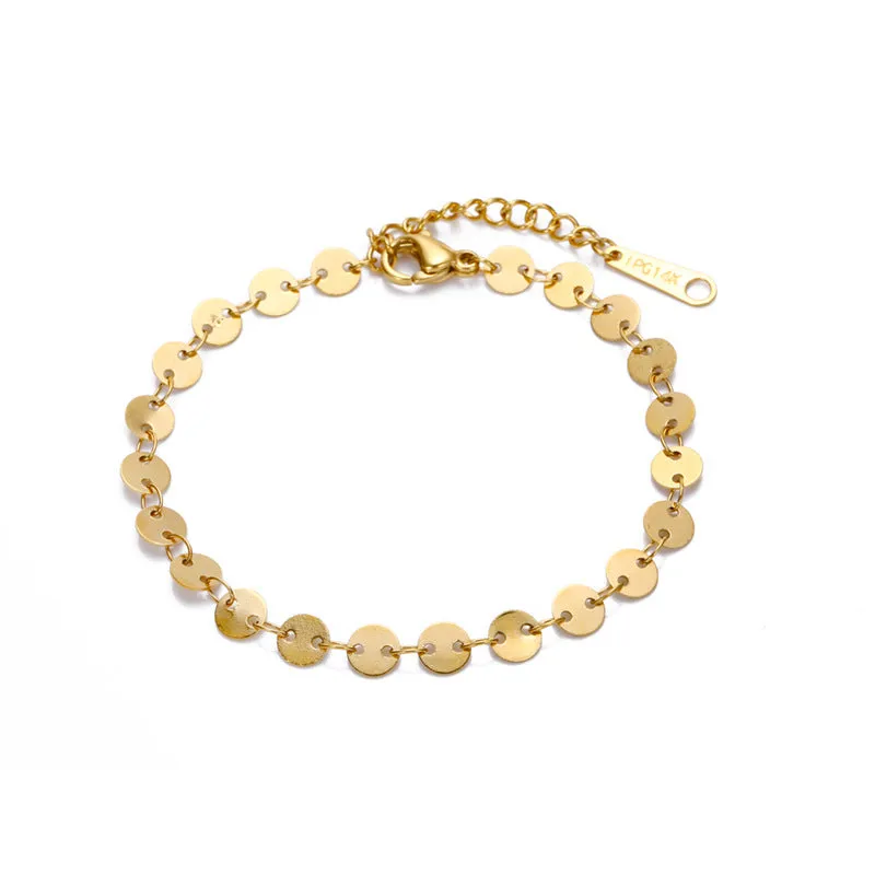 Titanium steel gold plated round chain bracelet