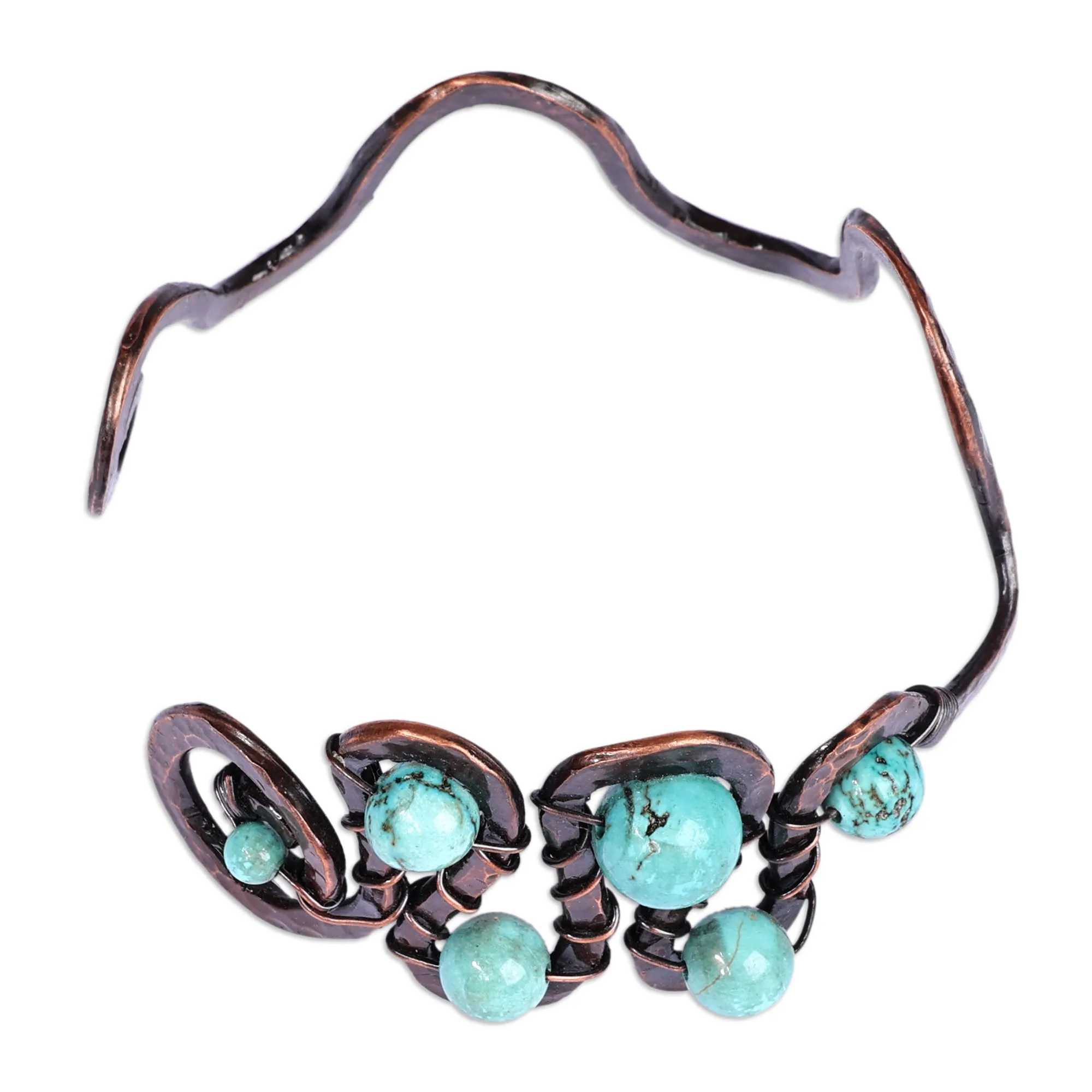 Traditional Reconstituted Turquoise and Copper Cuff Bracelet - Sevan's Rhythm | NOVICA