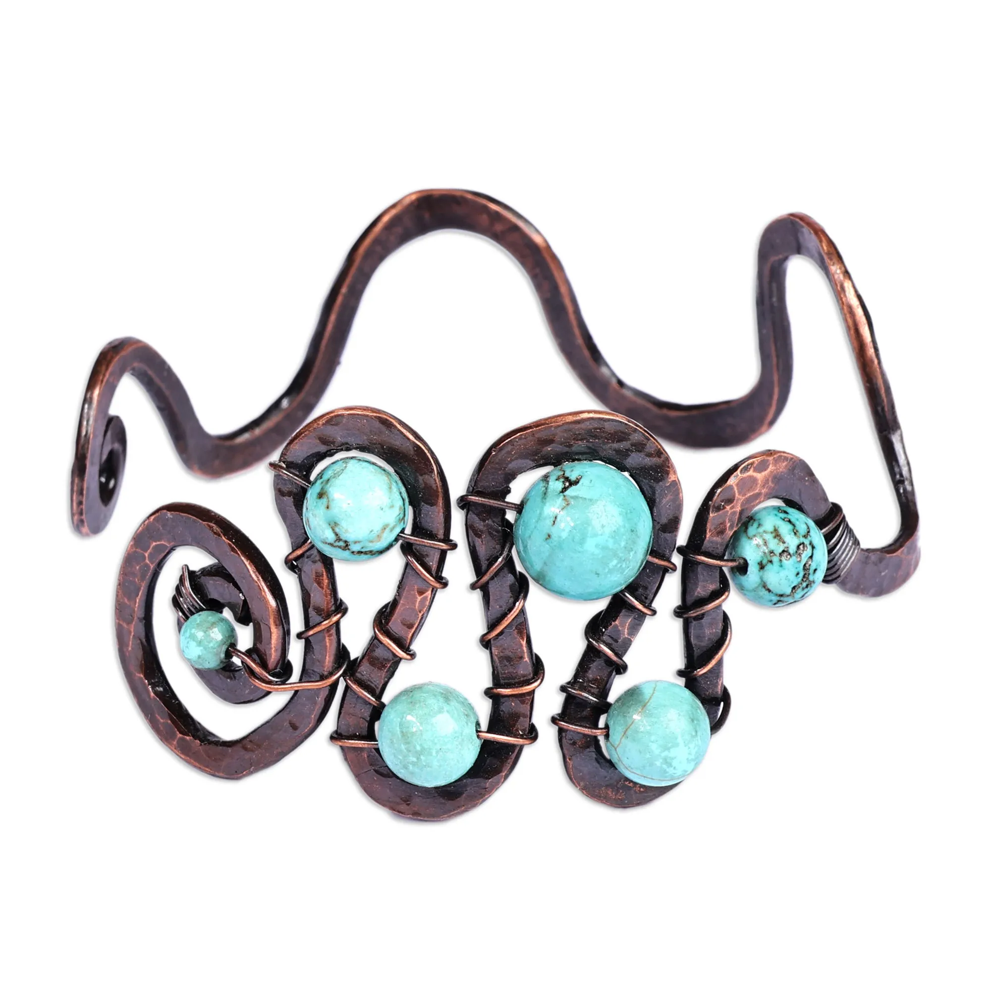 Traditional Reconstituted Turquoise and Copper Cuff Bracelet - Sevan's Rhythm | NOVICA