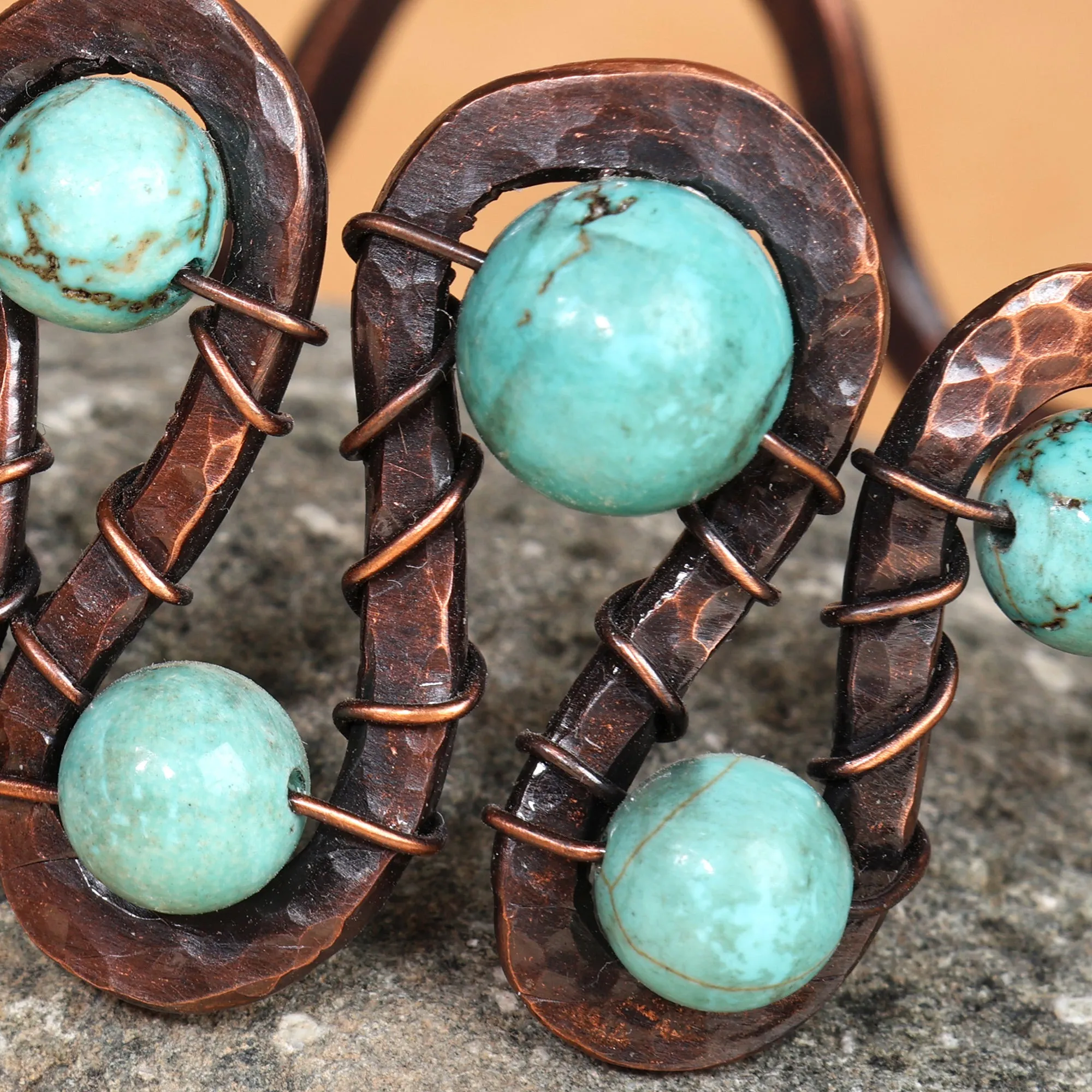 Traditional Reconstituted Turquoise and Copper Cuff Bracelet - Sevan's Rhythm | NOVICA