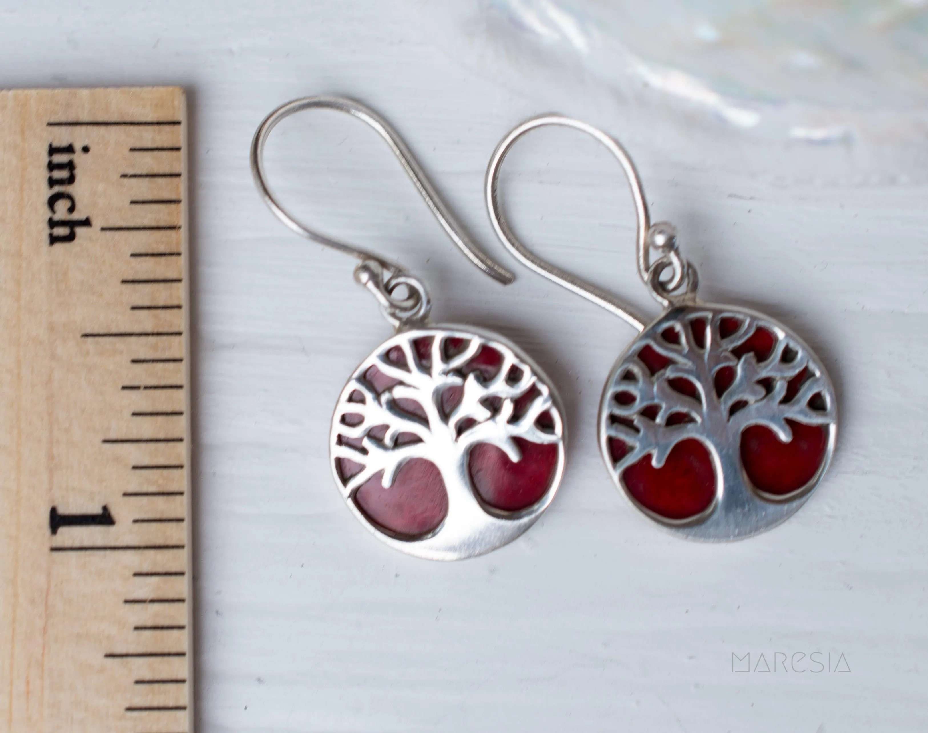 Tree of Life Coral Earrings ~ Sterling Silver 925 ~ SME069